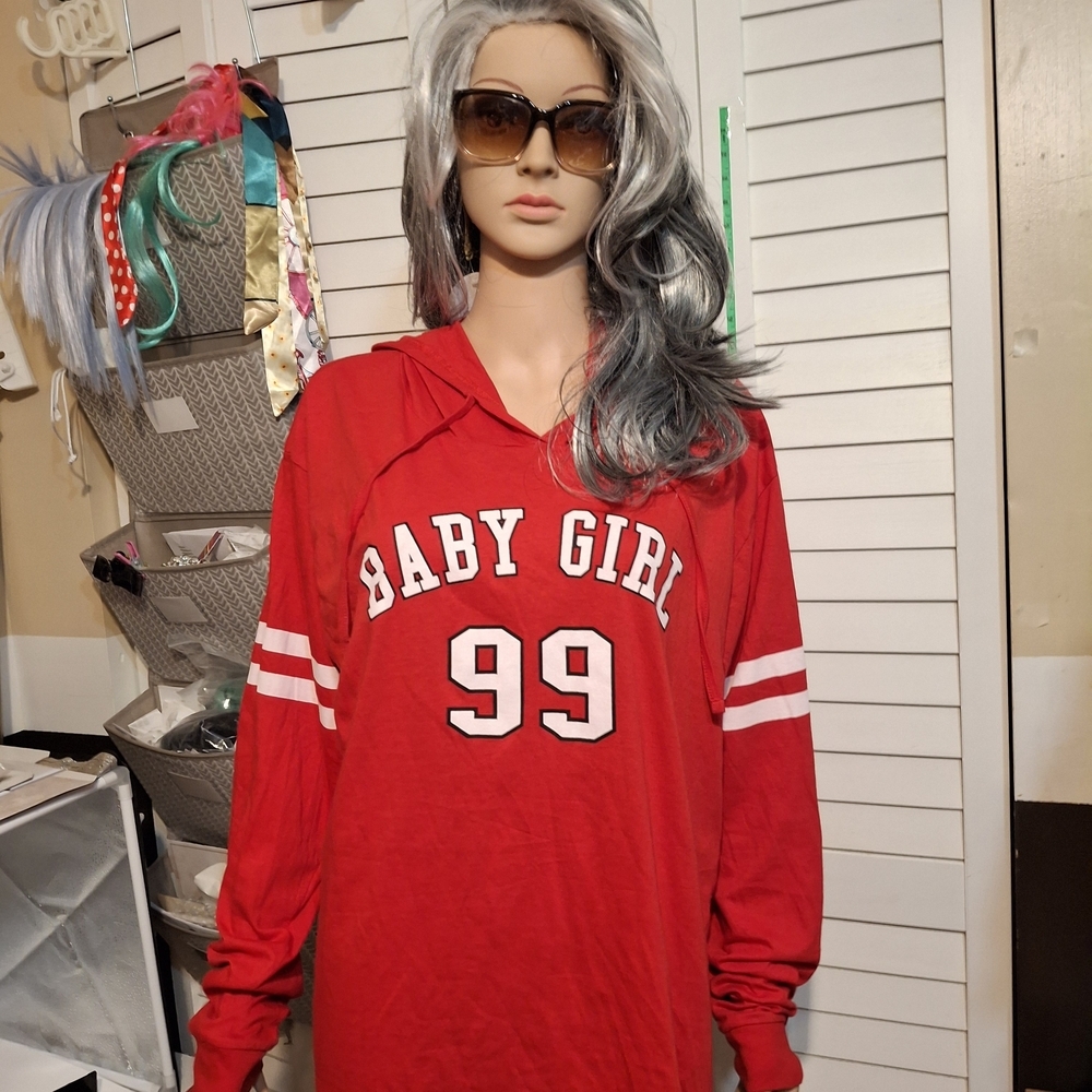 On Fire Red 'Baby Girl 99' Hoodie Jersey Top Sz 2X Nwot